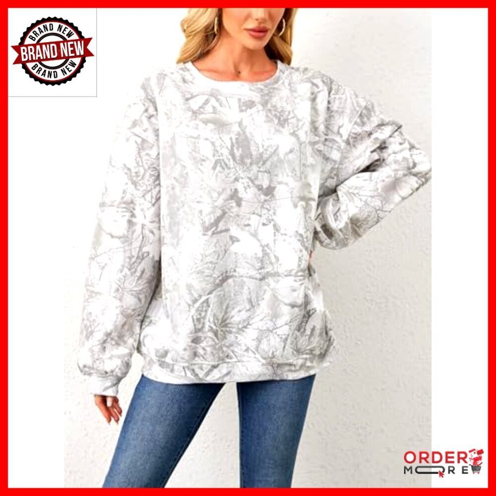 Oversized Fleece Crewneck Sweatshirt Camo Pullover Top Hunting Style - Picture 5 of 7